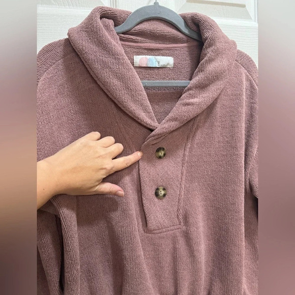 Free People Bino Pullover Mauve Boho 2 Button Collar Textured Knit Oversized XS - Picture 4 of 9